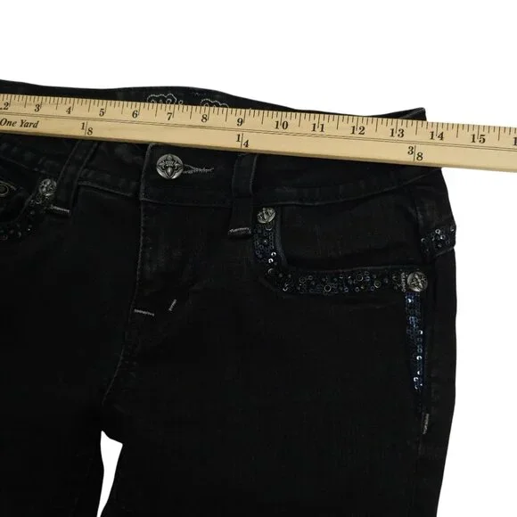 Miss Me Jeans Mid Rise Skinny Black Size 27 Stretch Studs Rhinestones Sequins - Picture 7 of 16